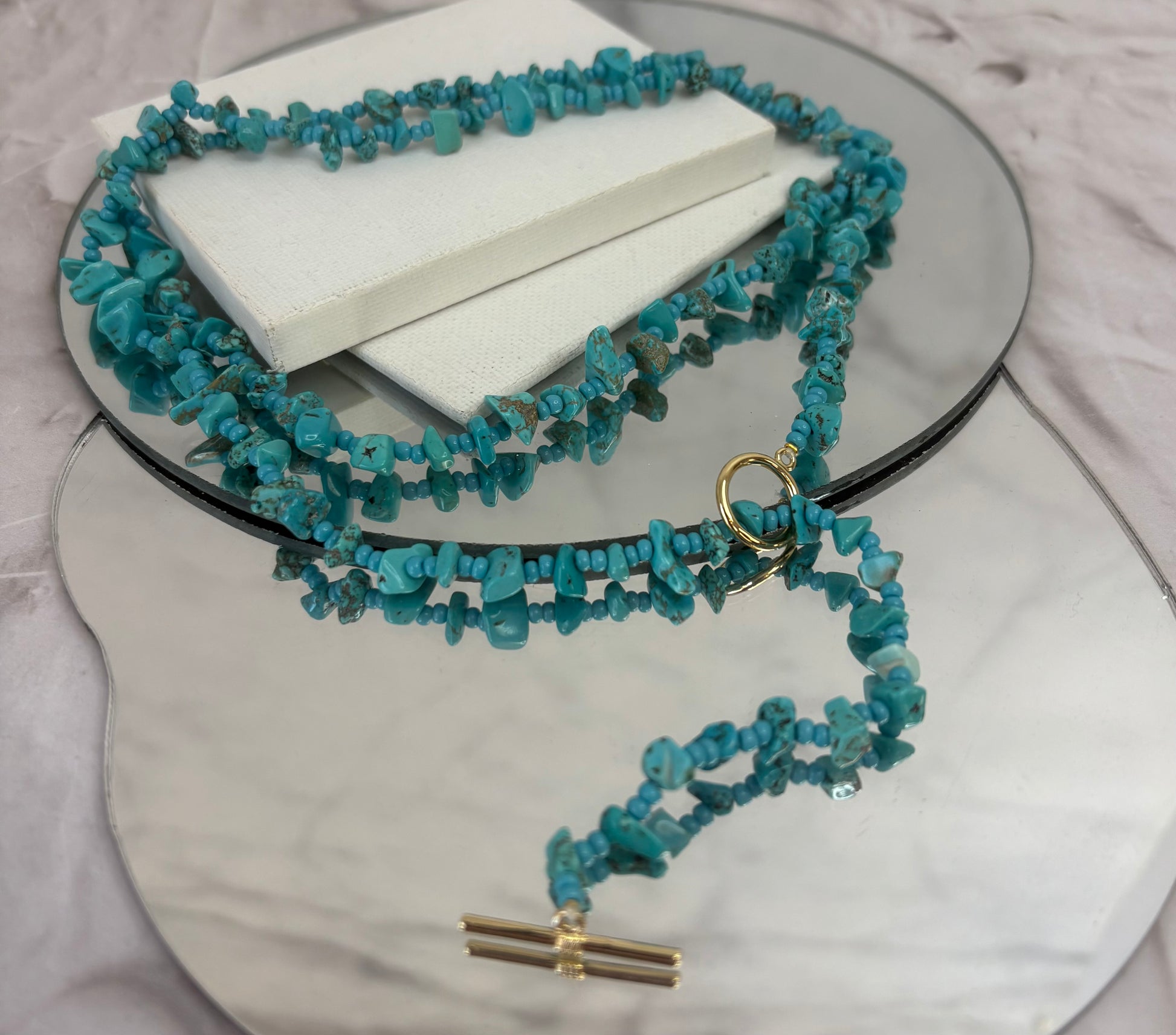 Aurora Crafted Style-Stone Fob in Turquoise (Gold)-NECKLACES-Aurora Crafted Style-