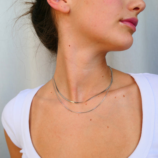 Aurora Crafted Style-Waterproof Double Snake Necklace (Silver)-NECKLACES-Aurora Crafted Style-
