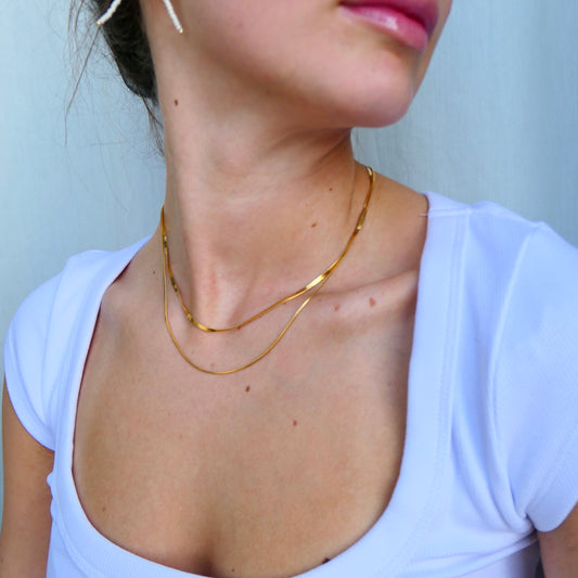 Aurora Crafted Style-Waterproof Double Snake Necklace (Gold)-NECKLACES-Aurora Crafted Style-