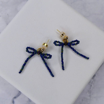 Aurora Crafted Style-The Mini Noya Bow in Mermaid Blue (Gold)-Earrings-Aurora Crafted Jewellery-
