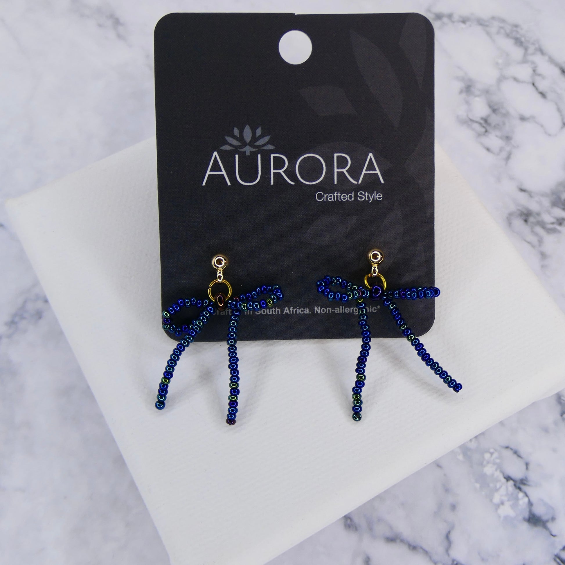Aurora Crafted Style-The Mini Noya Bow in Mermaid Blue (Gold)-Earrings-Aurora Crafted Jewellery-
