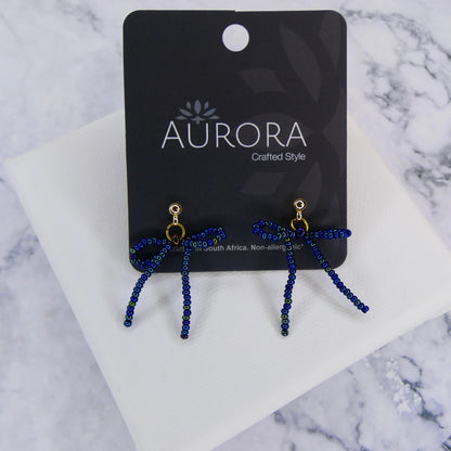 Aurora Crafted Style-The Mini Noya Bow in Mermaid Blue (Gold)-Earrings-Aurora Crafted Jewellery-