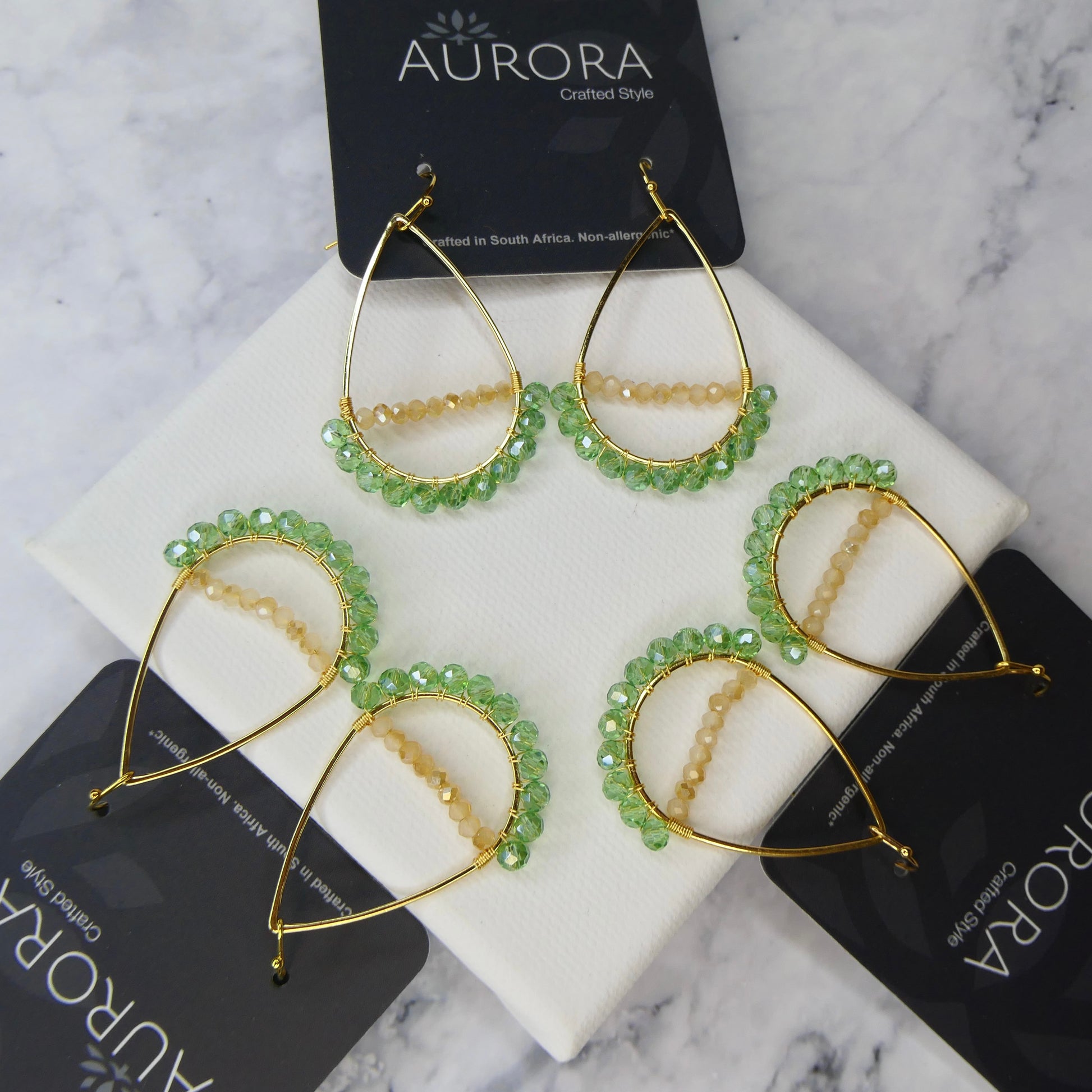 Aurora Crafted Style-Optimist Teardrop Sage & Cream (Gold)-Earrings-Aurora Crafted Jewellery-