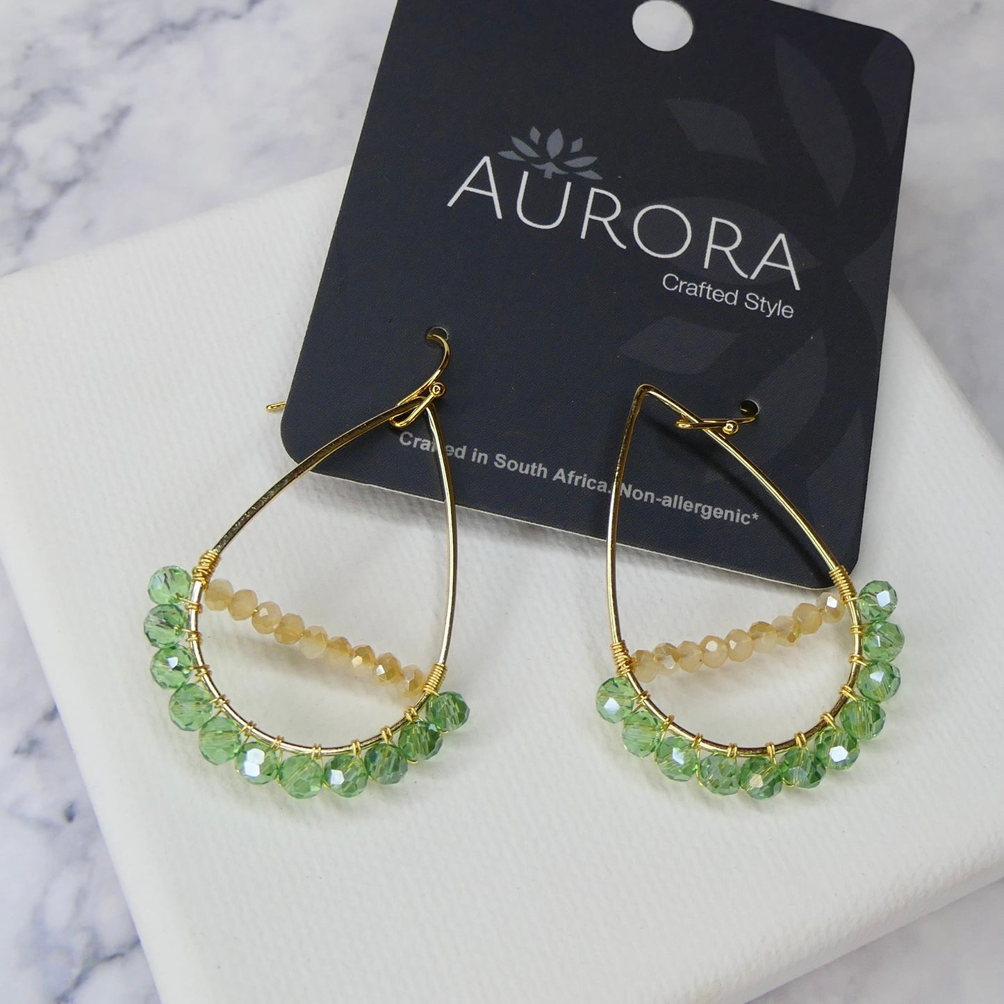 Aurora Crafted Style-Optimist Teardrop Sage & Cream (Gold)-Earrings-Aurora Crafted Jewellery-
