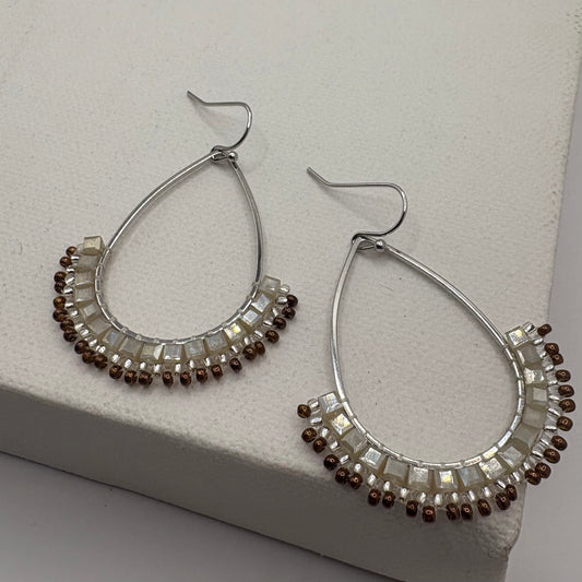 Aurora Crafted Style-Half Mosaic Mocha & Cream (Silver)-Earrings-Aurora Crafted Jewellery-