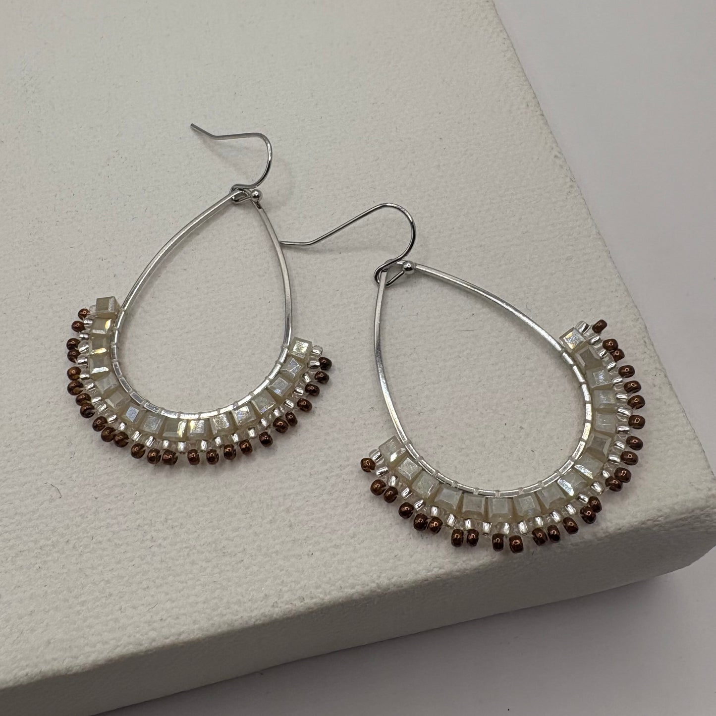 Aurora Crafted Style-Half Mosaic Mocha & Cream (Silver)-Earrings-Aurora Crafted Jewellery-