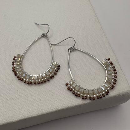 Aurora Crafted Style-Half Mosaic Mocha & Cream (Silver)-Earrings-Aurora Crafted Jewellery-