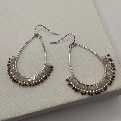 Aurora Crafted Style-Half Mosaic Mocha & Cream (Silver)-Earrings-Aurora Crafted Jewellery-