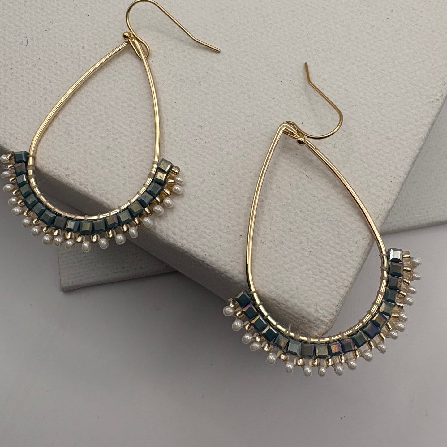 Aurora Crafted Style-Half Mosaic Oasis & Pearl (Gold)-Earrings-Aurora Crafted Jewellery-