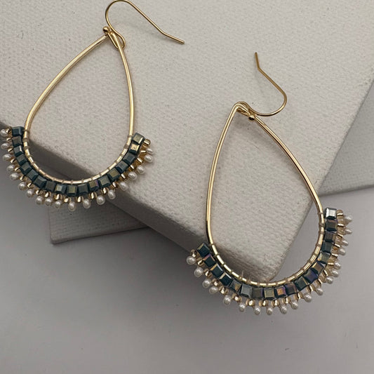 Aurora Crafted Style-Half Mosaic Oasis & Pearl (Gold)-Earrings-Aurora Crafted Jewellery-