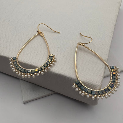 Aurora Crafted Style-Half Mosaic Oasis & Pearl (Gold)-Earrings-Aurora Crafted Jewellery-