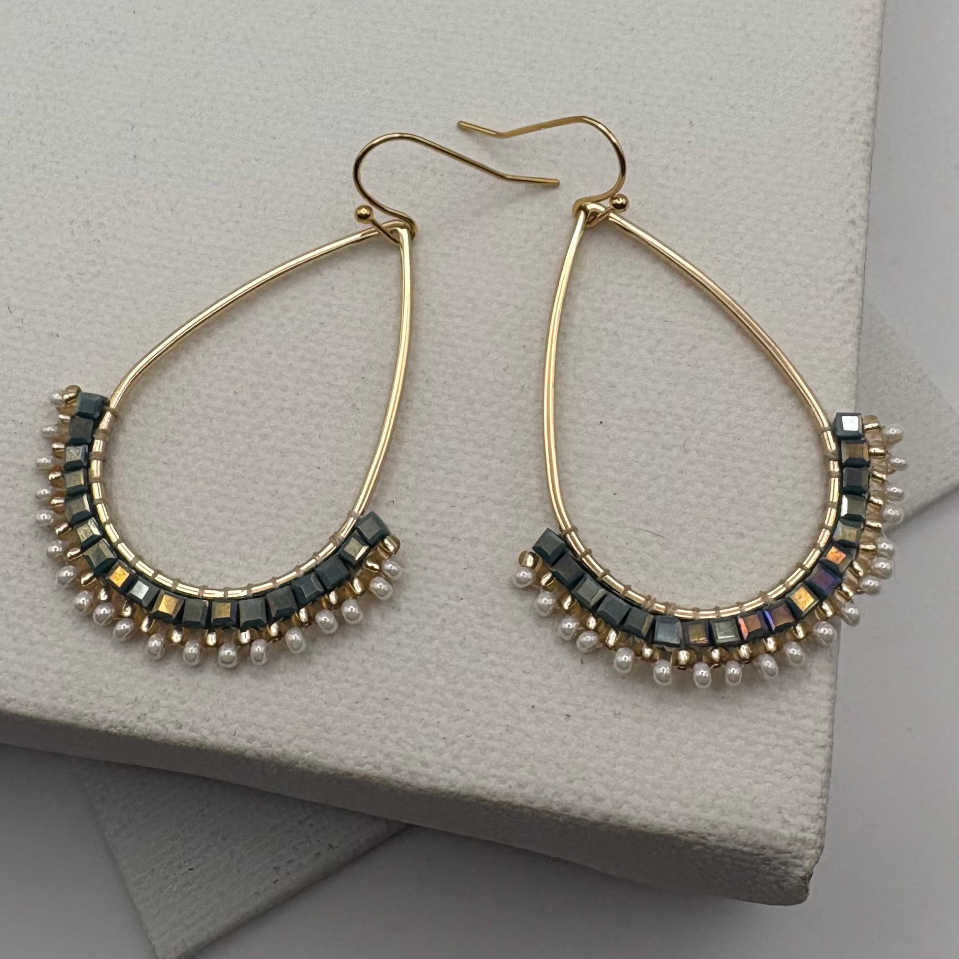 Aurora Crafted Style-Half Mosaic Oasis & Pearl (Gold)-Earrings-Aurora Crafted Jewellery-