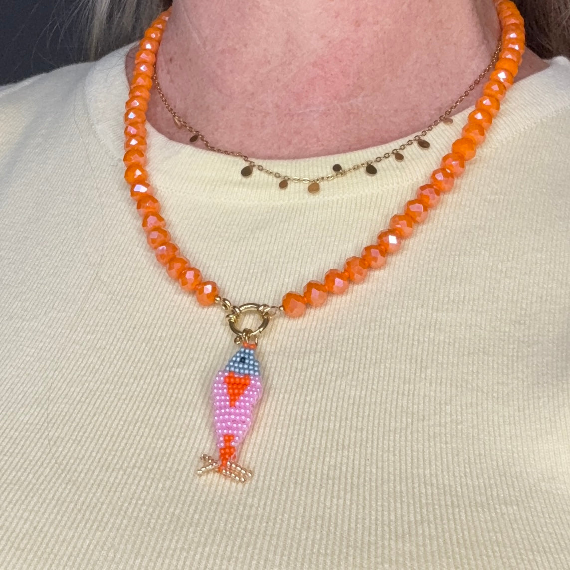 Aurora Crafted Style-Lola Bubbles Necklace in Nemo Orange (Gold)-NECKLACES-Aurora Crafted Style-