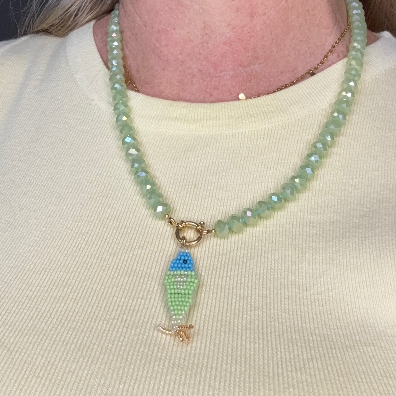 Aurora Crafted Style-Lola Bubbles Necklace in Flying Fish Green (Gold)-NECKLACES-Aurora Crafted Style-