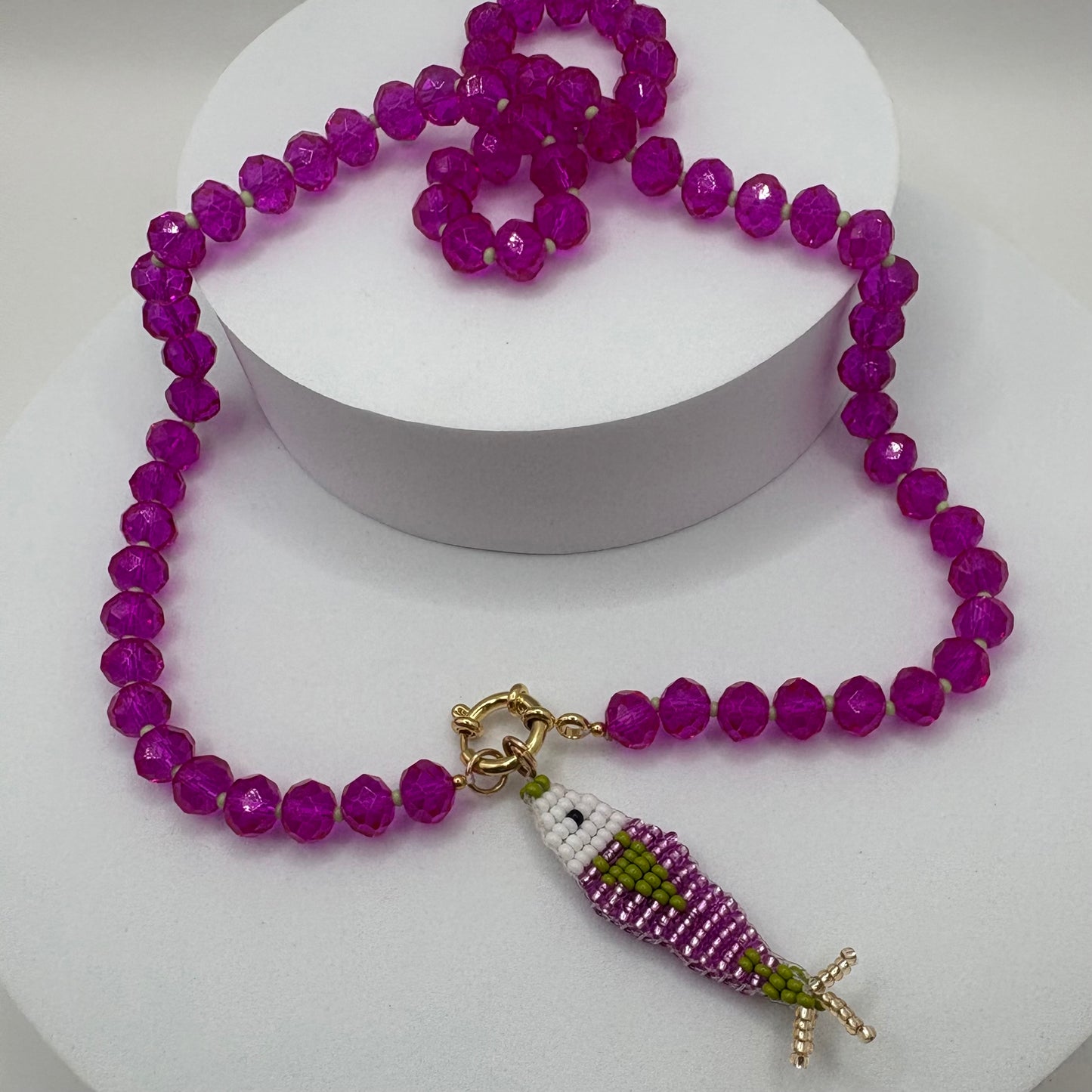 Aurora Crafted Style-Lola Bubbles Necklace in Parrot Fish Pink (Gold)-NECKLACES-Aurora Crafted Style-