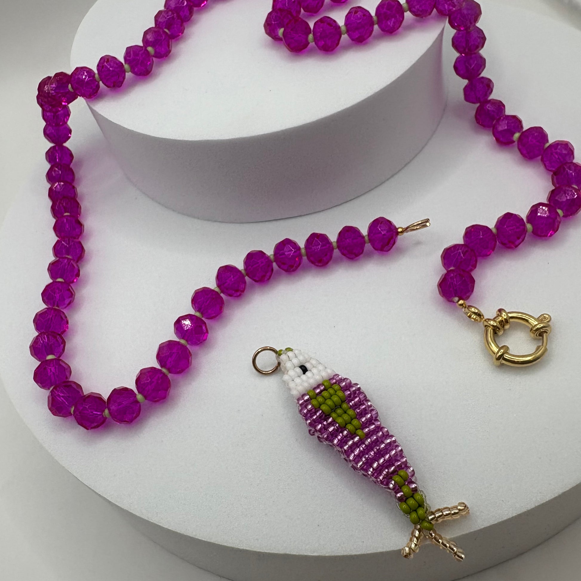 Aurora Crafted Style-Lola Bubbles Necklace in Parrot Fish Pink (Gold)-NECKLACES-Aurora Crafted Style-