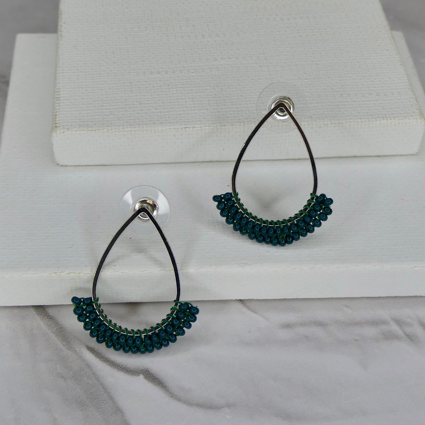 Aurora Crafted Style-Dipped Teardrop Stud in Midnight Teal (Silver)-Earrings-Aurora Crafted Jewellery-