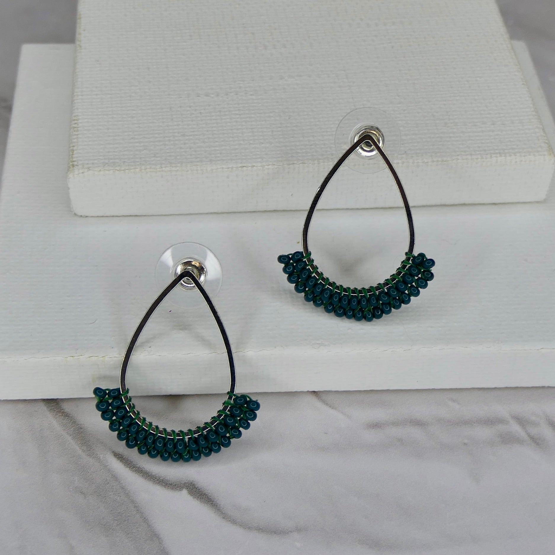 Aurora Crafted Style-Dipped Teardrop Stud in Midnight Teal (Silver)-Earrings-Aurora Crafted Jewellery-