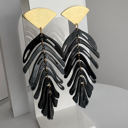 Aurora Crafted Style-Delicious Panther Black Fronds (Gold)-Earrings-Aurora Crafted Jewellery-