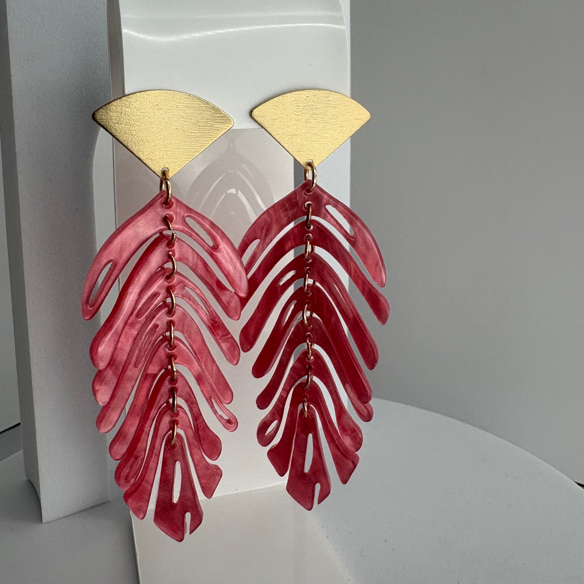 Aurora Crafted Style-Delicious Flamingo Fronds (Gold)-Earrings-Aurora Crafted Jewellery-