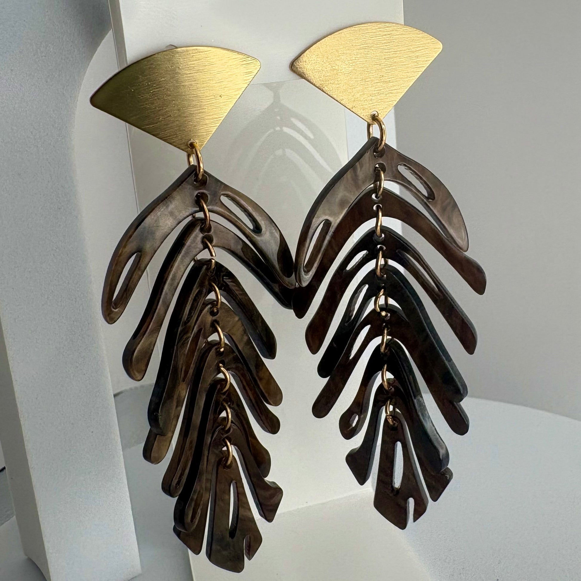 Aurora Crafted Style-Delicious Palm Grove Brown Fronds (Gold)-Earrings-Aurora Crafted Jewellery-