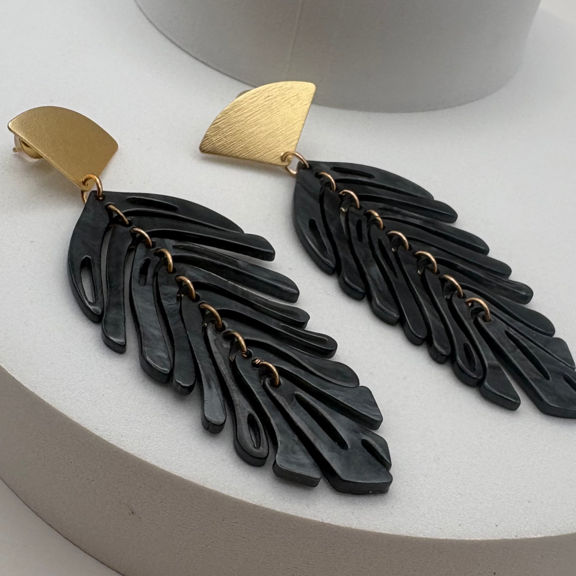 Aurora Crafted Style-Delicious Panther Black Fronds (Gold)-Earrings-Aurora Crafted Jewellery-