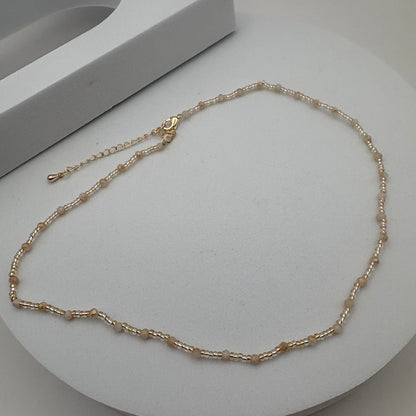 Aurora Crafted Style-Beaded Stack Necklace in Crispy Cream (Gold)-NECKLACES-Aurora Crafted Jewellery-