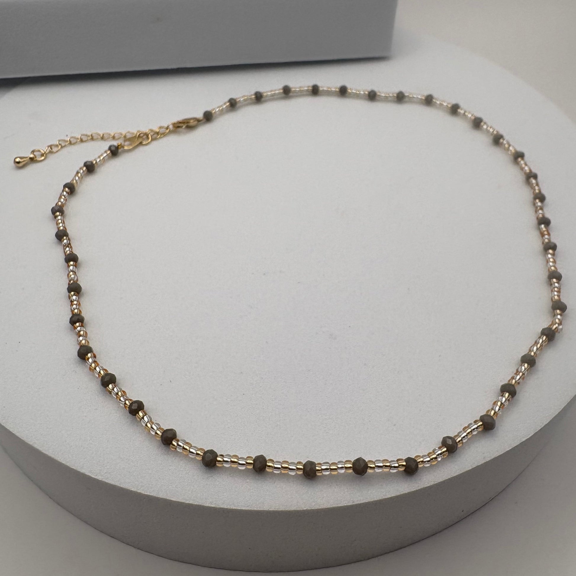 Aurora Crafted Style-Beaded Stack Necklace in Goes with Everything Grey (Gold)-NECKLACES-Aurora Crafted Jewellery-