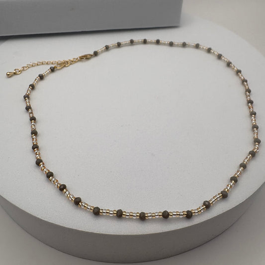 Aurora Crafted Style-Beaded Stack Necklace in Goes with Everything Grey (Gold)-NECKLACES-Aurora Crafted Jewellery-