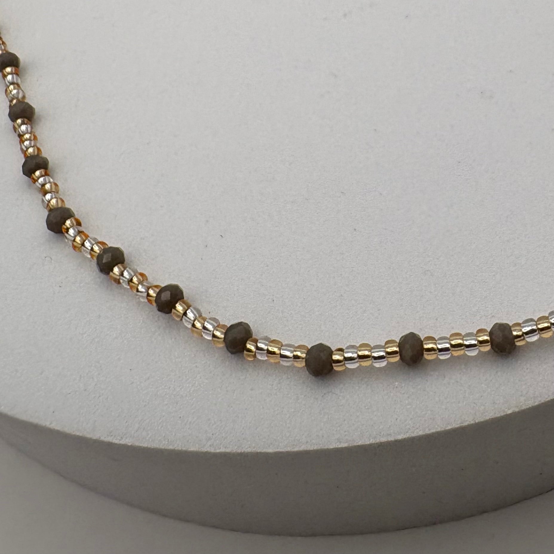 Aurora Crafted Style-Beaded Stack Necklace in Goes with Everything Grey (Gold)-NECKLACES-Aurora Crafted Jewellery-