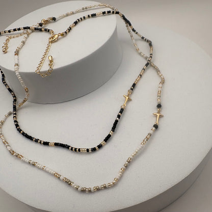 Aurora Crafted Style-Beaded Cross Necklace in Soft Neutrals (Gold)-NECKLACES-Aurora Crafted Jewellery-