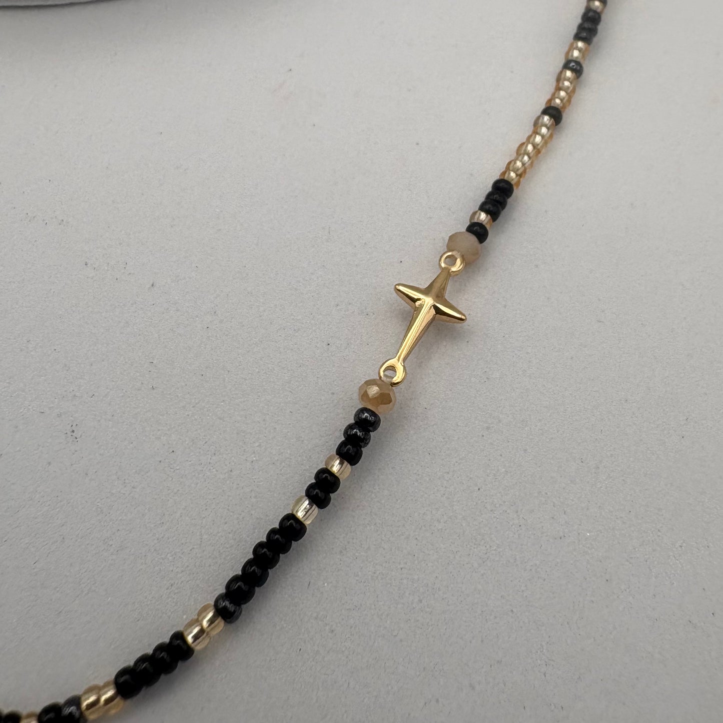 Aurora Crafted Style-Beaded Cross Necklace in Black & Gorgeous Grey (Gold)-NECKLACES-Aurora Crafted Jewellery-