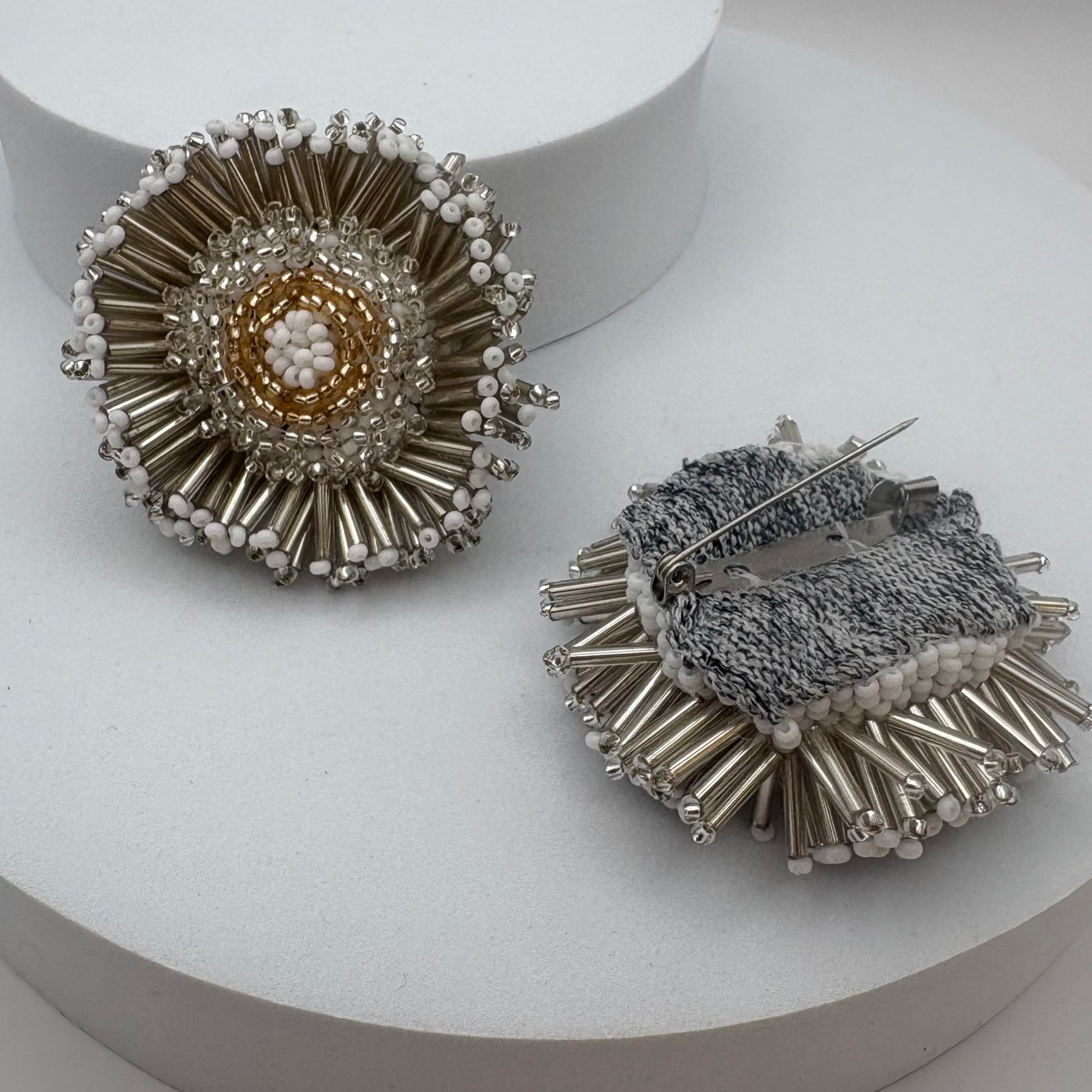Aurora Crafted Style-Darling Dahlia Brooch in Shimmery White-Earrings-Aurora Crafted Jewellery-