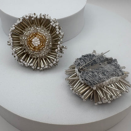 Aurora Crafted Style-Darling Dahlia Brooch in Shimmery White-Earrings-Aurora Crafted Jewellery-