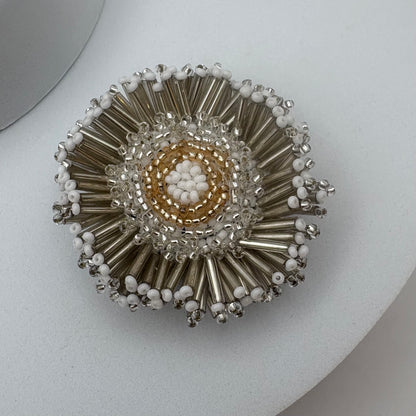 Aurora Crafted Style-Darling Dahlia Brooch in Shimmery White-Earrings-Aurora Crafted Jewellery-