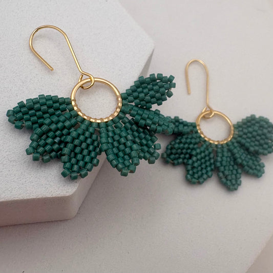 Aurora Crafted Style-Floral Wreath in Matte Jade (Gold)-Earrings-Aurora Crafted Jewellery-