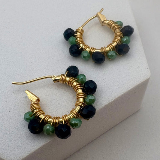 Aurora Crafted Style-Athena Hoops in Navy & Sea Green (Gold)-Aurora Crafted Style-