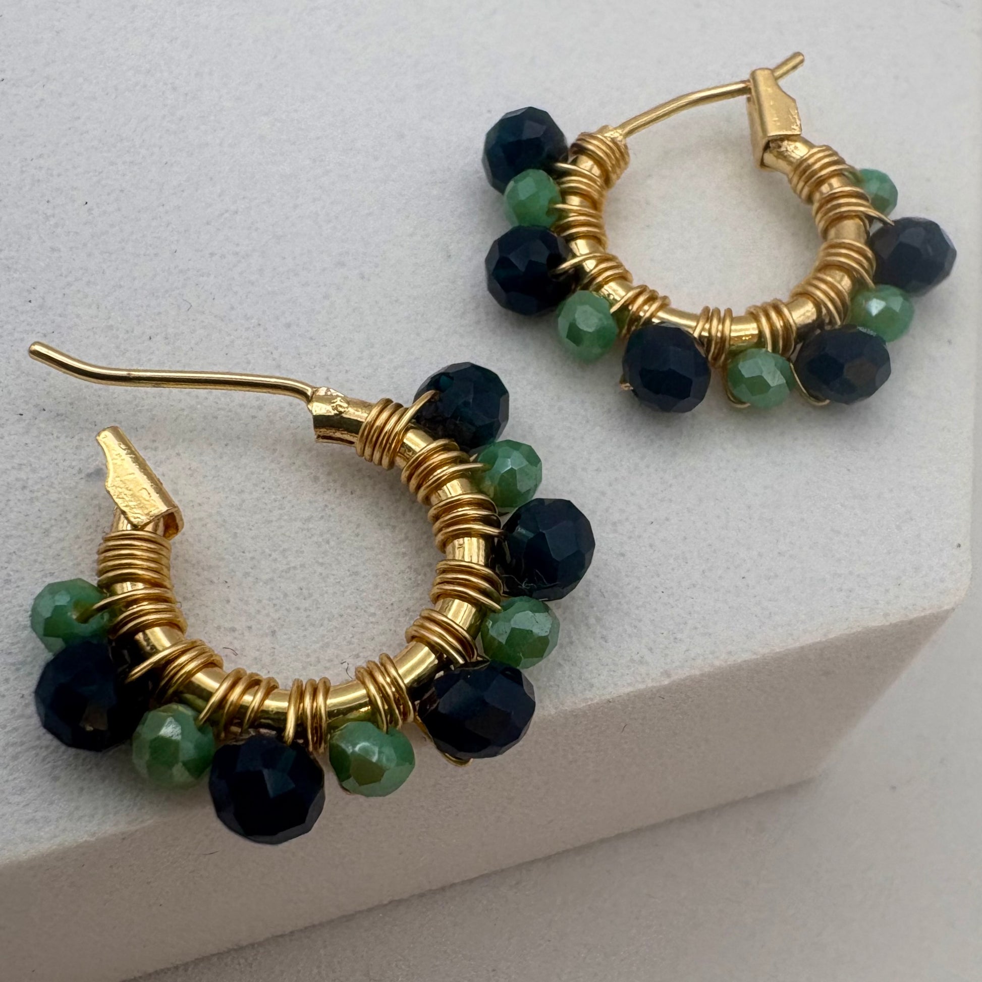 Aurora Crafted Style-Athena Hoops in Navy & Sea Green (Gold)-Aurora Crafted Style-