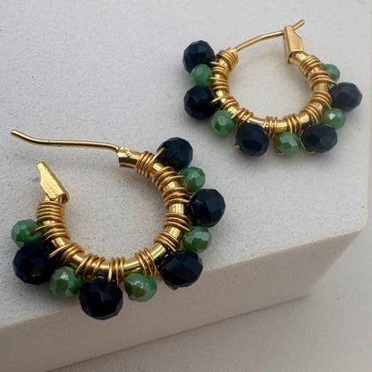 Aurora Crafted Style-Athena Hoops in Navy & Sea Green (Gold)-Aurora Crafted Style-