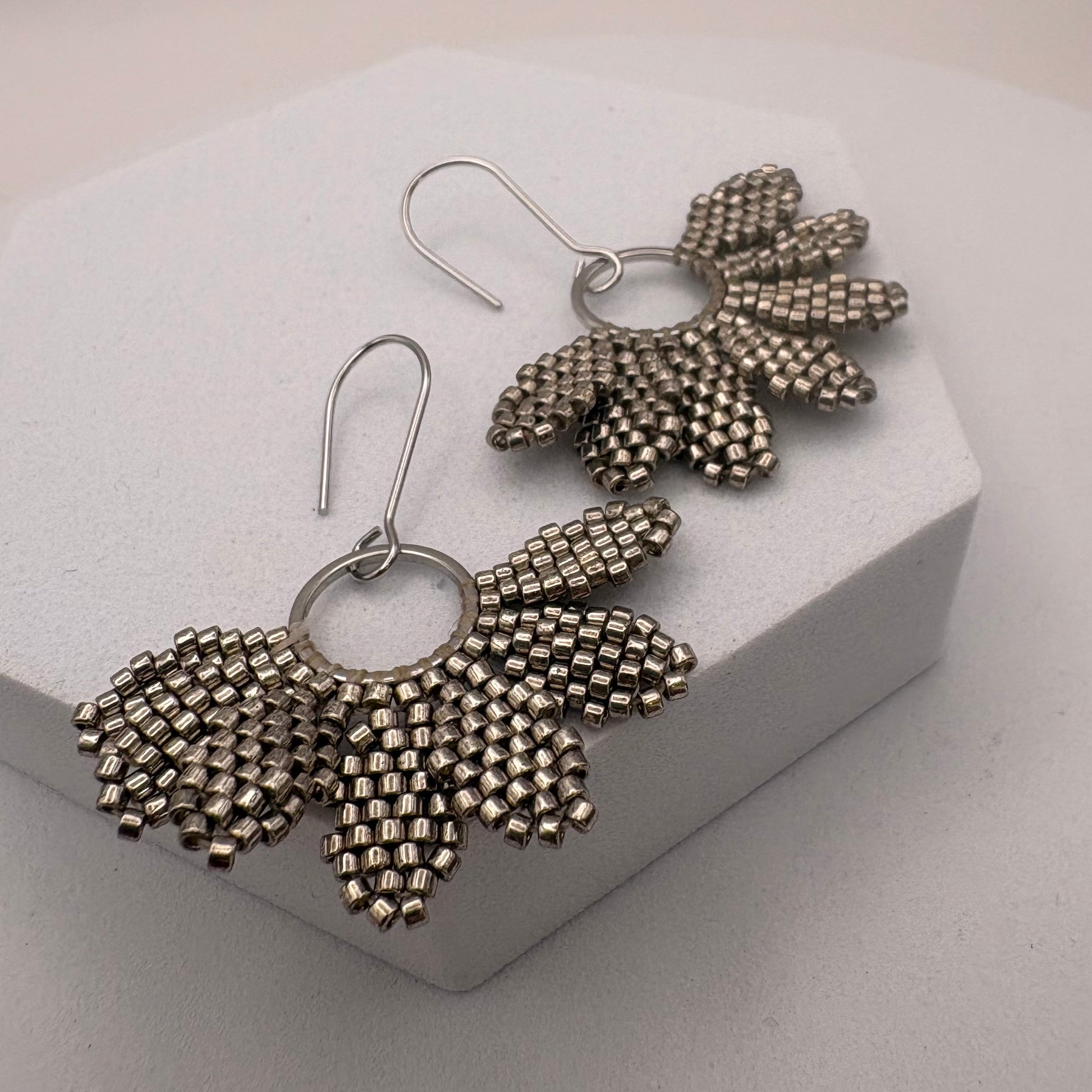 Aurora Crafted Style-Floral Wreath in Pewter (Silver)-Earrings-Aurora Crafted Jewellery-