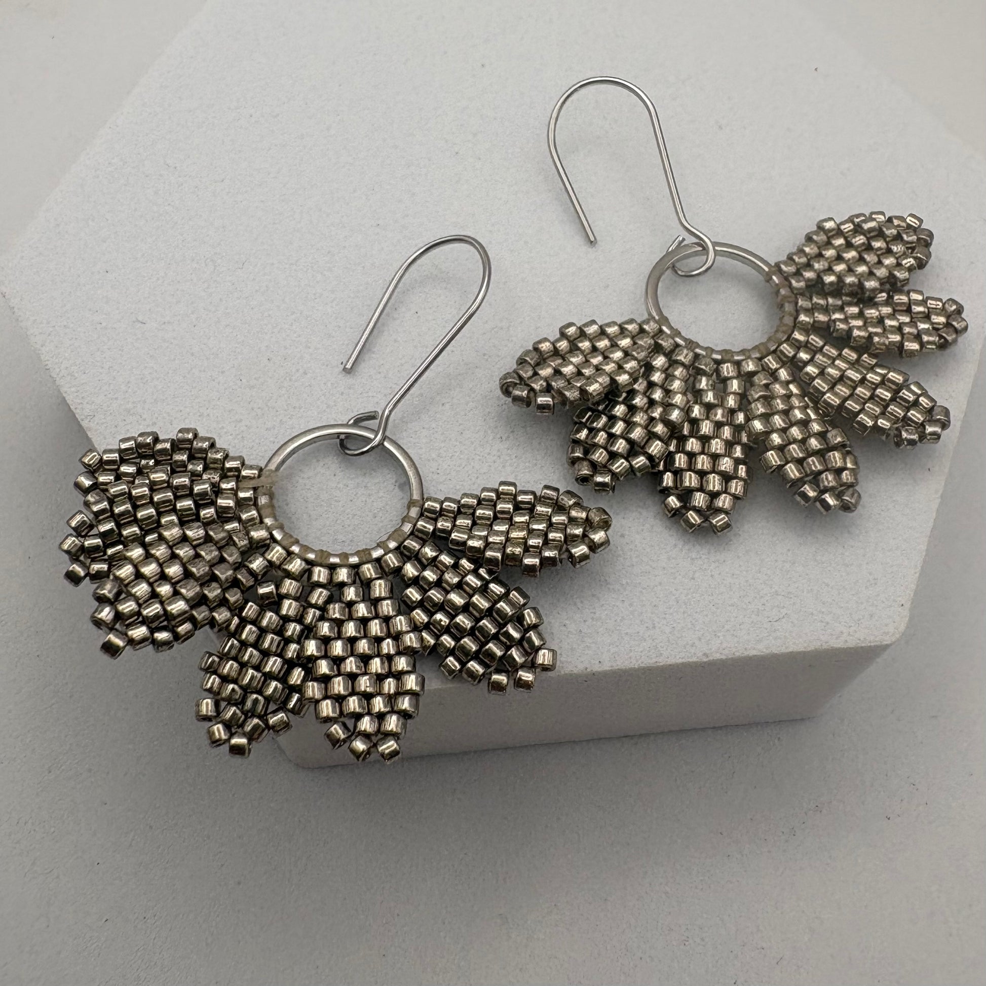 Aurora Crafted Style-Floral Wreath in Pewter (Silver)-Earrings-Aurora Crafted Jewellery-