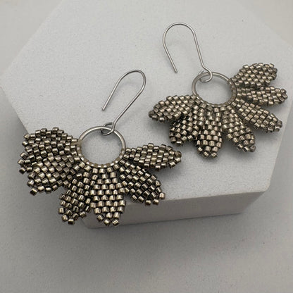 Aurora Crafted Style-Floral Wreath in Pewter (Silver)-Earrings-Aurora Crafted Jewellery-