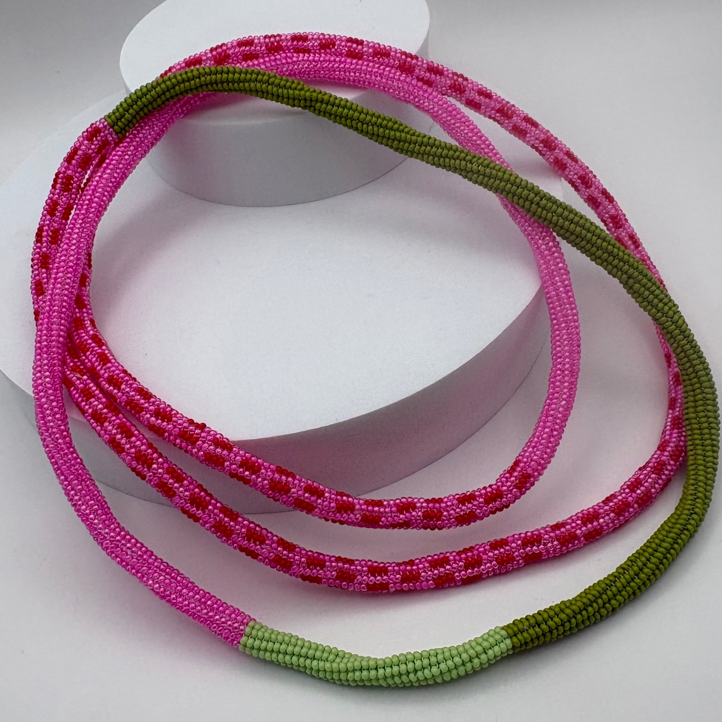 Aurora Crafted Style-Infinity Necklace Spring Pink & Lime-NECKLACES-Aurora Crafted Jewellery-