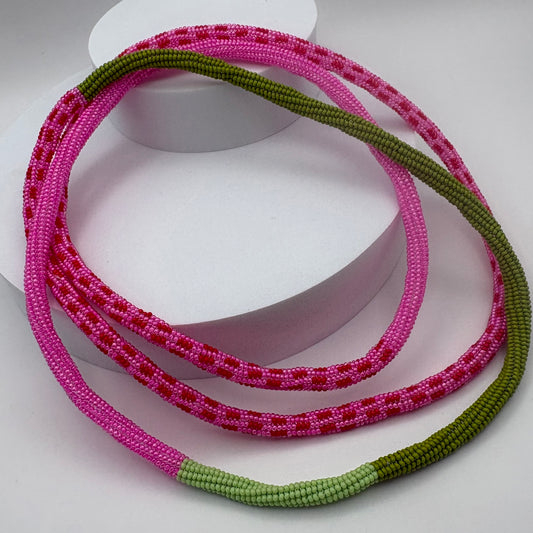 Aurora Crafted Style-Infinity Necklace Spring Pink & Lime-NECKLACES-Aurora Crafted Jewellery-