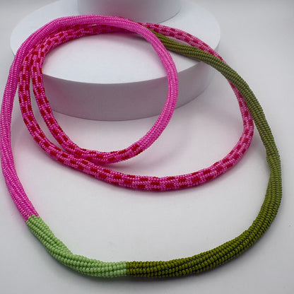 Aurora Crafted Style-Infinity Necklace Spring Pink & Lime-NECKLACES-Aurora Crafted Jewellery-