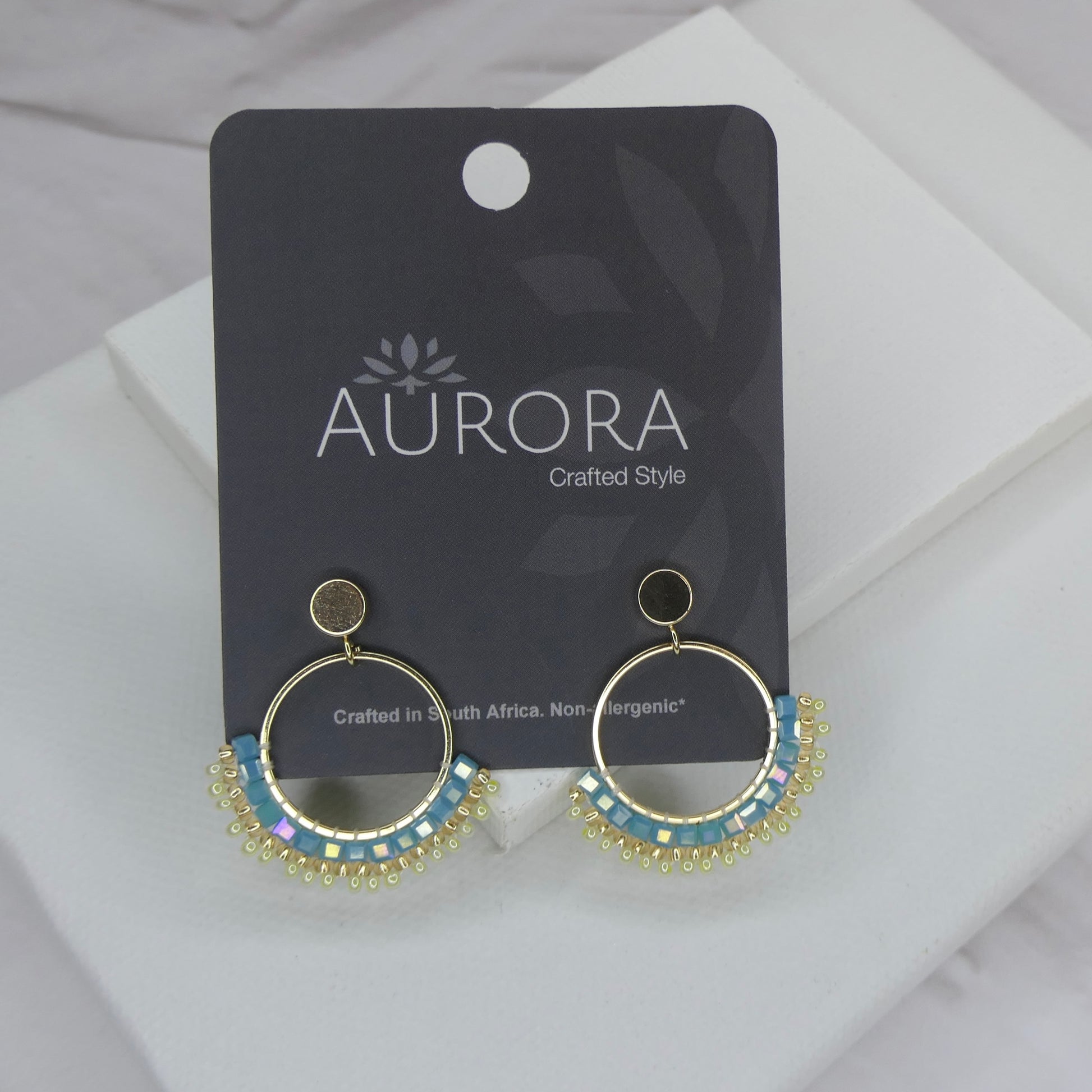 Aurora Crafted Style-Small Mosaic Stud Lemon & Turquoise (Gold)-Earrings-Aurora Crafted Jewellery-