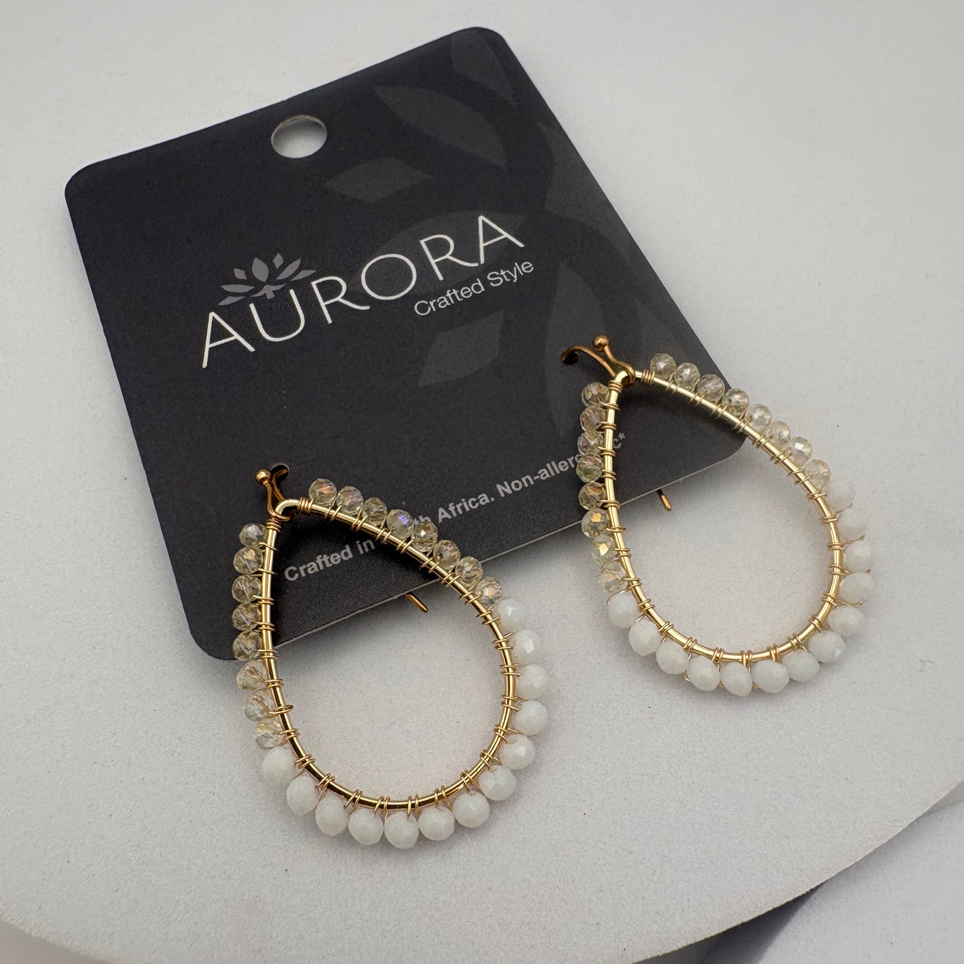 Aurora Crafted Style-Angel White Mini Teardrop (Gold)-Earrings-Aurora Crafted Jewellery-