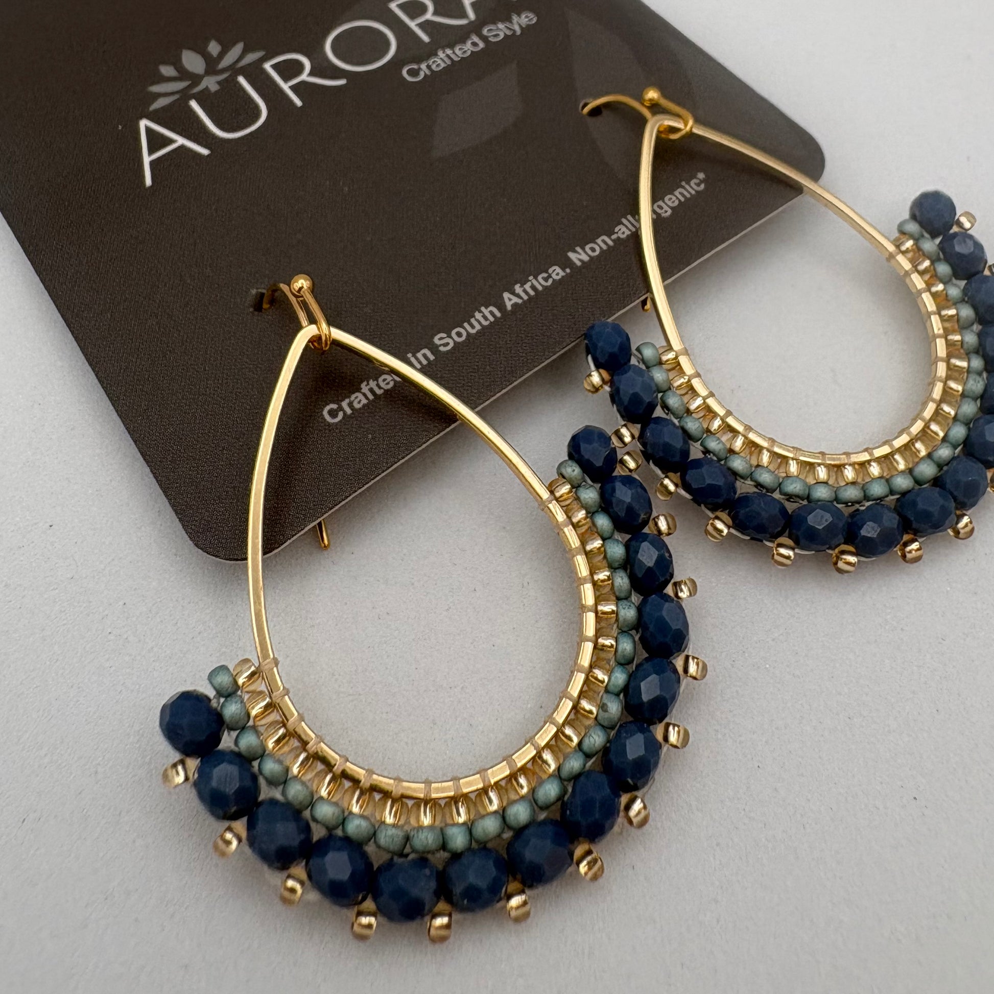 Aurora Crafted Style-Half Frida in Denim & Sea Green (Gold)-Earrings-Aurora Crafted Jewellery-