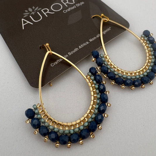 Aurora Crafted Style-Half Frida in Denim & Sea Green (Gold)-Earrings-Aurora Crafted Jewellery-