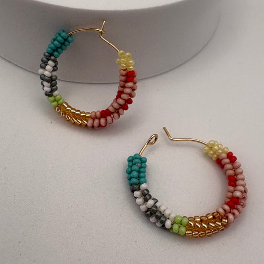 Aurora Crafted Style-Spectrum Hoop in Pink Kaleidoscope (Gold)-Earrings-Aurora Crafted Jewellery-